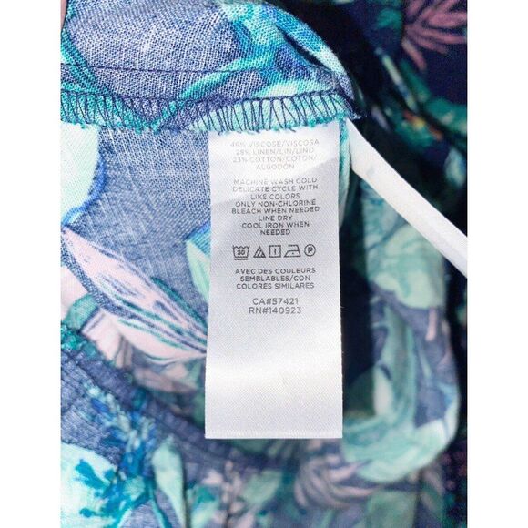 Loft Tropical Leaf Print Tiered Linen Blend Dress Size XS - Picture 6 of 7